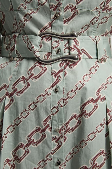 Chain Print Cotton Sateen Belt Detail Woven Shirt Dress - Image 3