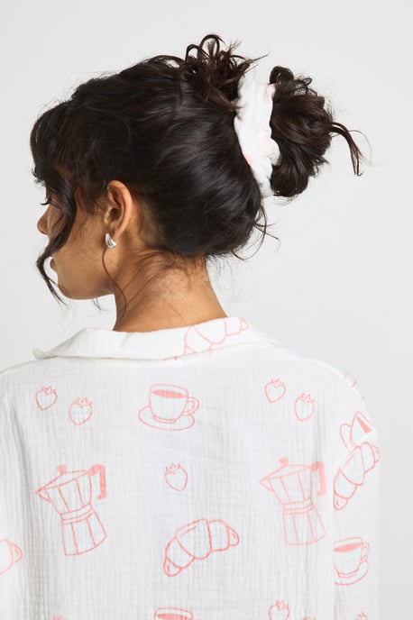 Breakfast Print Textured Long Sleeve Shirt & Trouser Pyjama 3 Piece Set - Image 4