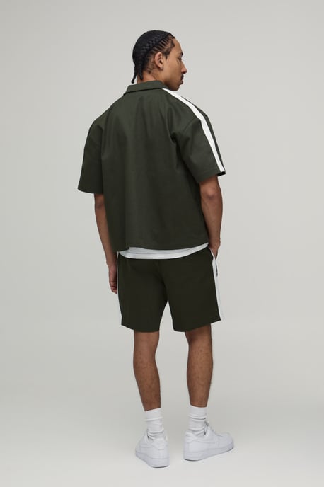 Twill Contrast Tape Oversized Boxy Shirt & Baggy Shorts Set - Image 2