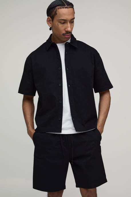 Twill Contrast Tape Oversized Boxy Shirt & Baggy Shorts Set - Image 3