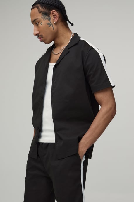 Twill Contrast Tape Regular Shirt & Relaxed Shorts Set - Image 3