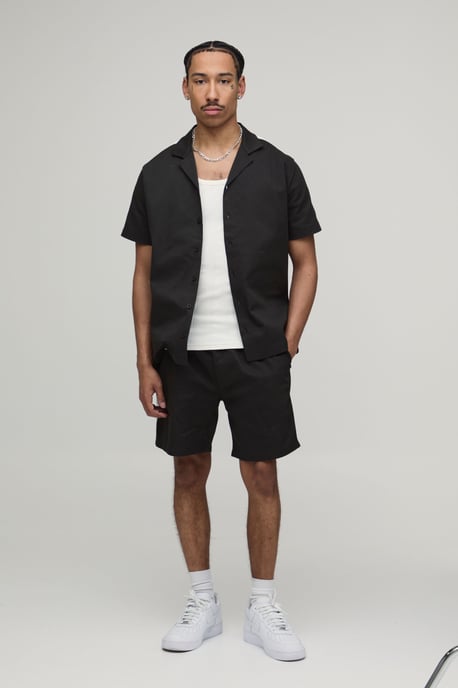 Twill Contrast Tape Regular Shirt & Relaxed Shorts Set - Image 4