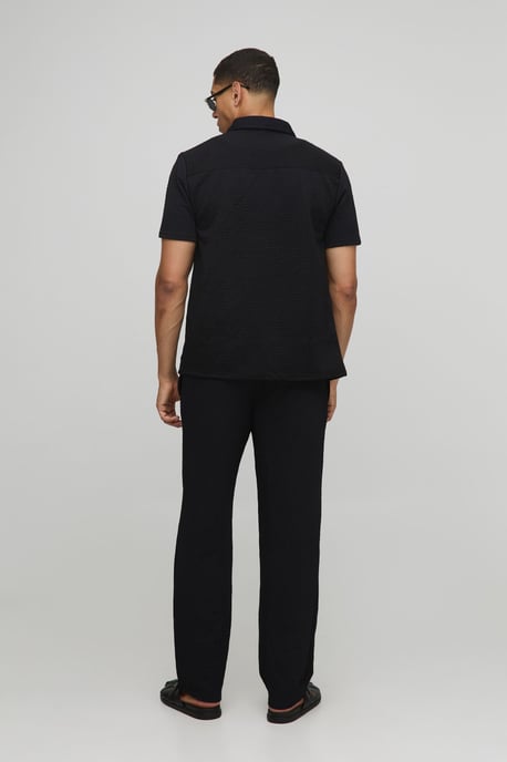 Short Sleeve Textured Stretch Shirt And Trousers Set - Image 2