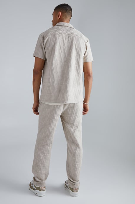Short Sleeve Textured Stretch Regular Fit Shirt And Trousers Set - Image 2