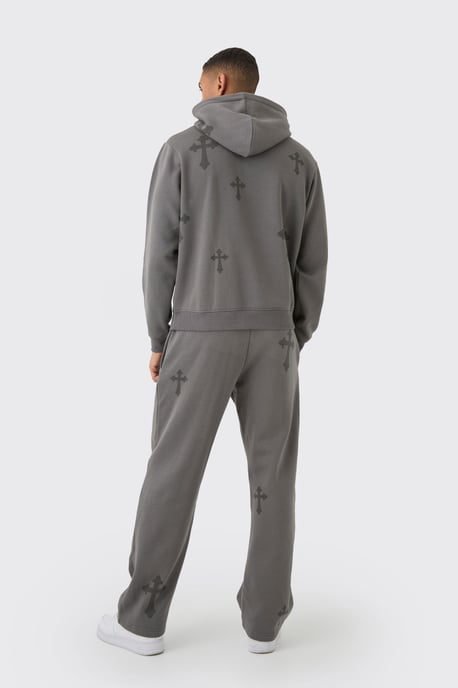 Regular Fit Cross Printed Hooded Tracksuit - Image 2