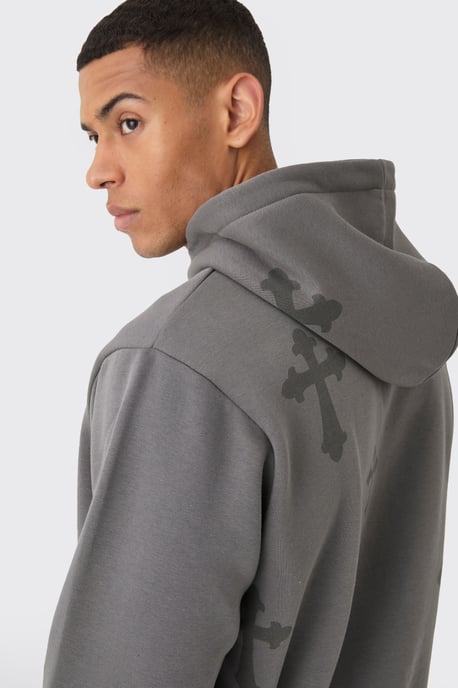 Regular Fit Cross Printed Hooded Tracksuit - Image 3
