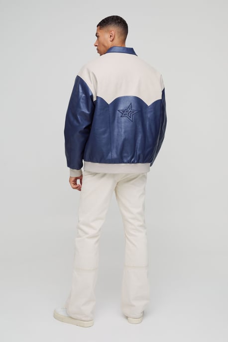 Oversized Western Panelled Collared Bomber Jacket - Image 2
