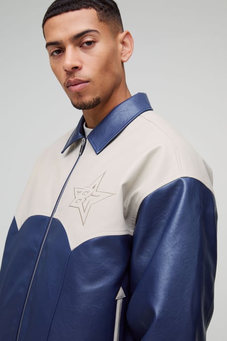Oversized Western Panelled Collared Bomber Jacket - Image 3
