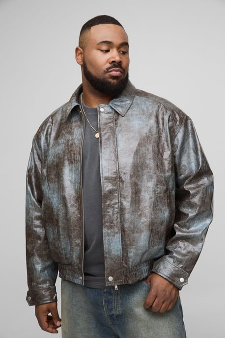 Plus Tie Dye Snake PU Boxy Bomber Jacket - Image 1