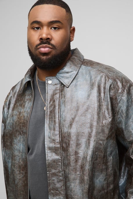 Plus Tie Dye Snake PU Boxy Bomber Jacket - Image 3