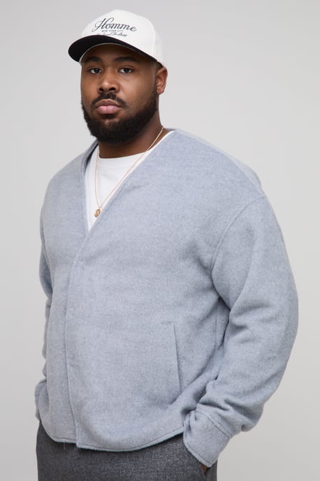 Plus Collarless Wool Look Boxy Smart Jacket - Image 1