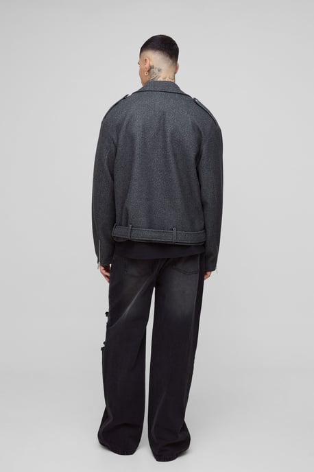 Tall Oversized Wool Look Biker Jacket - Image 2