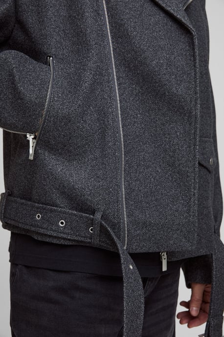 Tall Oversized Wool Look Biker Jacket - Image 3