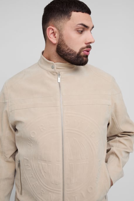 Plus Tumbled Faux Suede Embossed Regular Fit Biker Jacket - Image 3