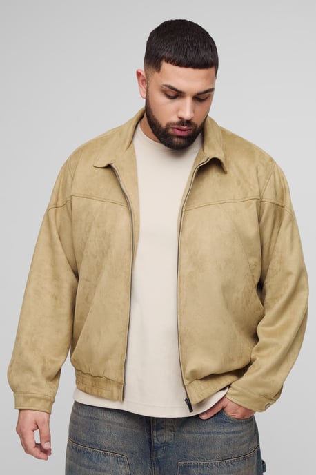 Plus Faux Suede Western Zip Up Boxy Oversized Jacket - Image 1