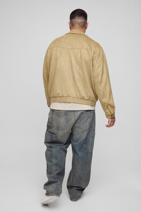 Plus Faux Suede Western Zip Up Boxy Oversized Jacket - Image 2