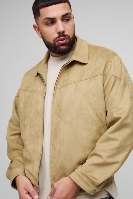 Plus Faux Suede Western Zip Up Boxy Oversized Jacket - Image 3