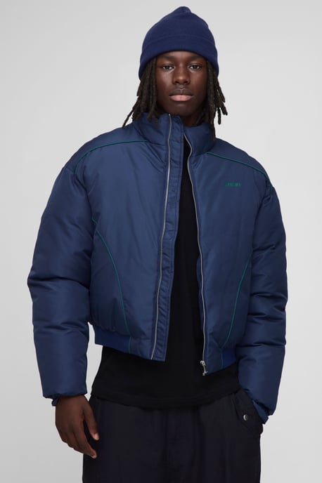 Oversized Boxy Piping Panel Funnel Neck Puffer Jacket - Image 1