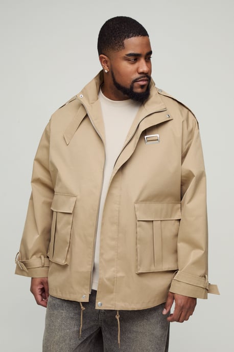 Plus Oversized Boxy Cargo Trench Coat - Image 1