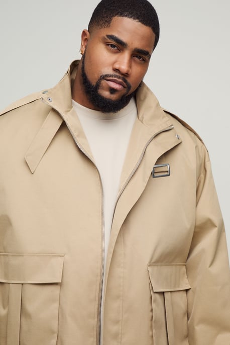 Plus Oversized Boxy Cargo Trench Coat - Image 3