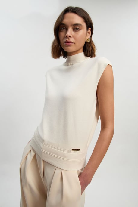 Viscose Blend High neck Knitted Tank Top - Image 1