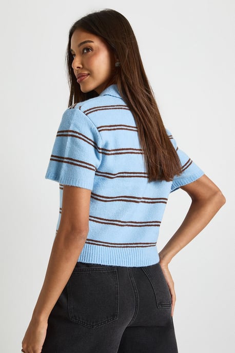 Stripe Collared Oversized Knitted Top - Image 2