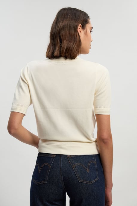 Viscose Blend V Neck Knitted Short Sleeve Top - Image 4