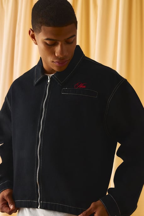 Contrast Stitch Embroidered Boxy Harrington - Image 3