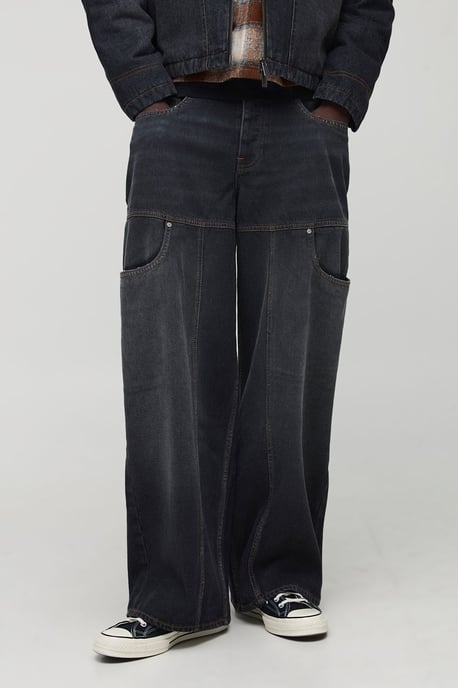 Baggy fit Washed Carpenter Panelled Jeans - Image 1