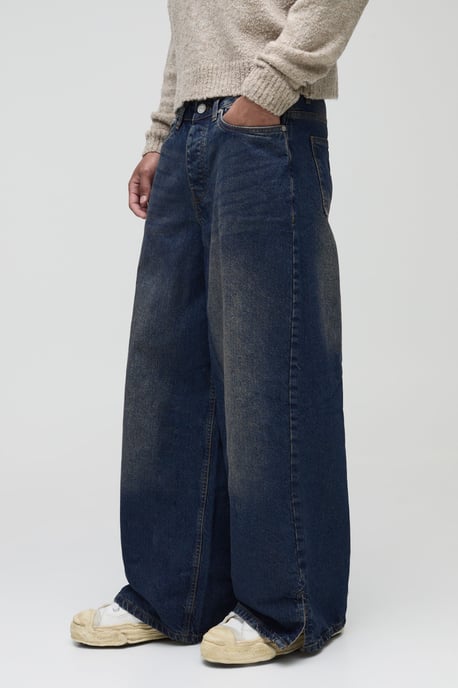 Baggy Rigid Extreme Washed Split Hem Denim Jeans - Image 1