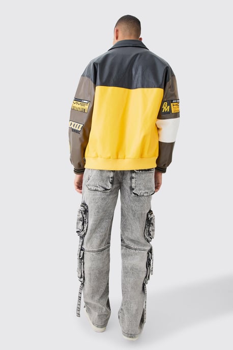 Baggy Rigid Multi Cargo Pocket Strap Detail Acid Wash Jeans - Image 2