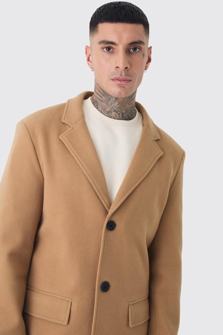 Tall Single Breasted Wool Look Overcoat in Camel - Image 3