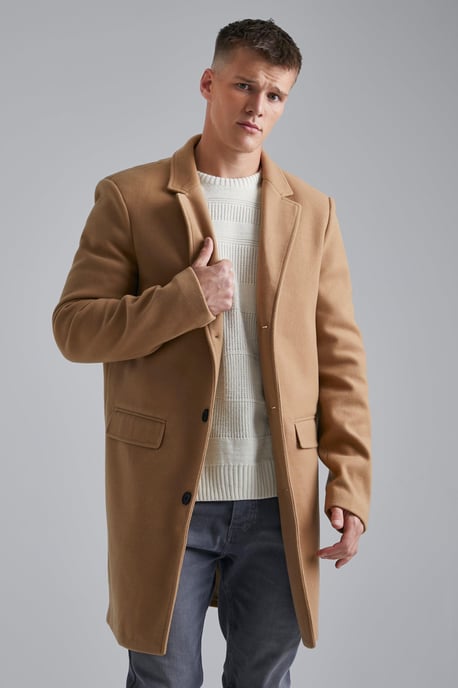 Tall Single Breasted Wool Look Overcoat in Camel - Image 4