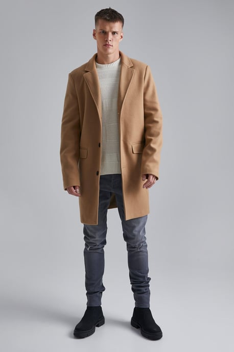 Tall Single Breasted Wool Look Overcoat in Camel - Image 5