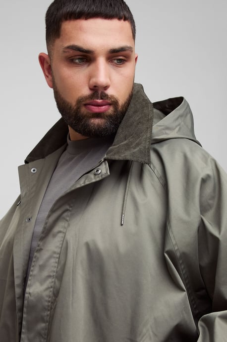 Plus Oversized Cord Collar Hooded Parka Jacket - Image 3