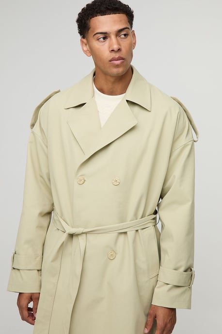 Oversized Twill Double Breasted Trench Coat - Image 3