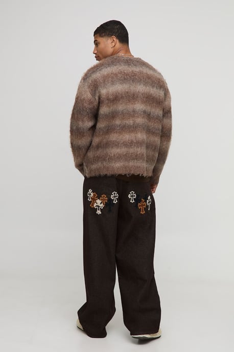 Man Boxy Fit Ombre Brushed Stripe Knitted Cardigan - Image 2