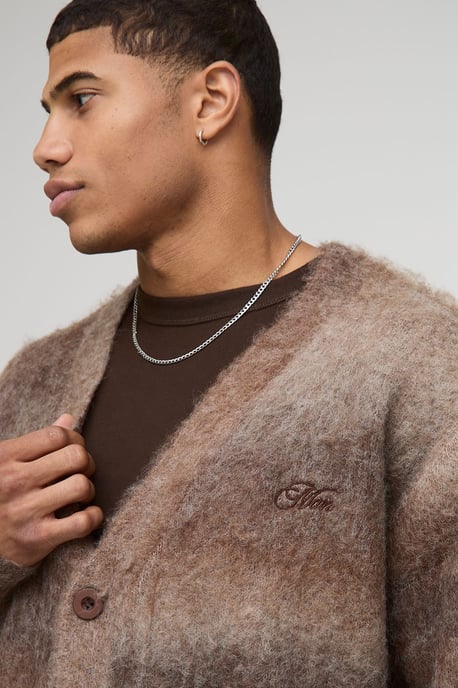 Man Boxy Fit Ombre Brushed Stripe Knitted Cardigan - Image 3