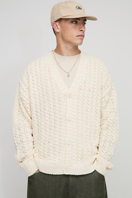 Relaxed Boxy Cable Knitted Cardigan - Image 1