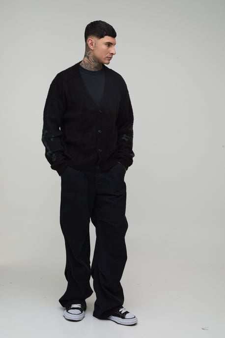 Tall Relaxed Boxy Brushed Gothic Cross Knitted Cardigan - Image 4