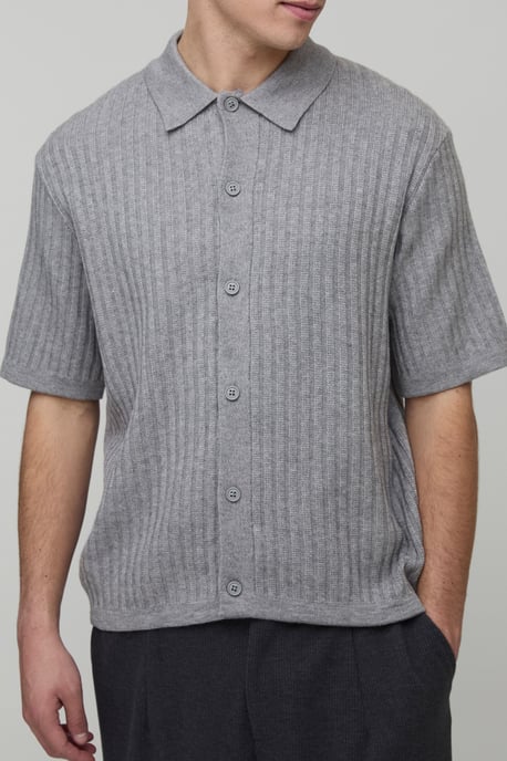 Boxy Fit Soft Touch Short Sleeve Ribbed Knitted Shirt - Image 1
