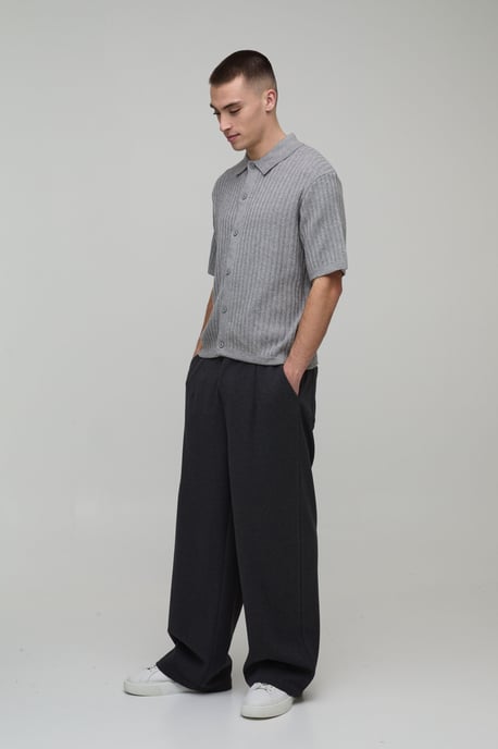 Boxy Fit Soft Touch Short Sleeve Ribbed Knitted Shirt - Image 4