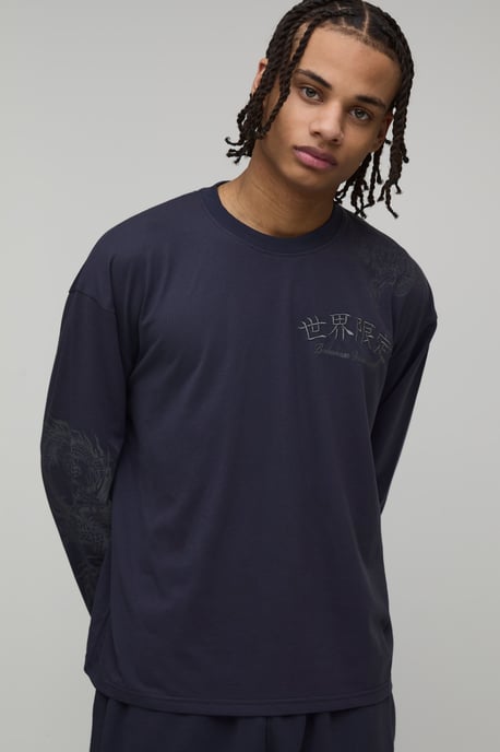 Oversized Boxy Dragon Graphic Long Sleeve T-Shirt - Image 1