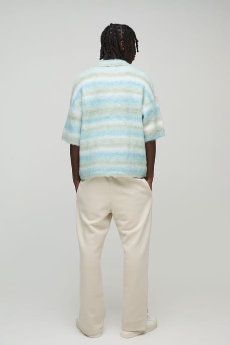 Oversized Brushed Stripe Short Sleeve Knitted Polo - Image 2