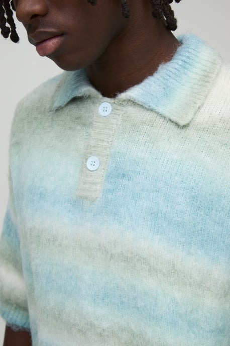 Oversized Brushed Stripe Short Sleeve Knitted Polo - Image 3