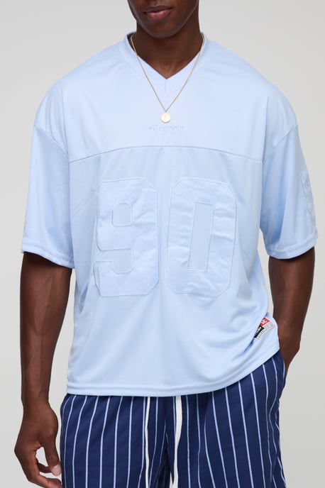 Oversized Boxy Hockey Mesh T-Shirt And Embroidered Short Set - Image 3
