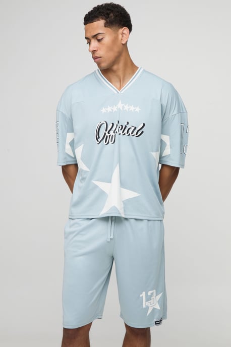Oversized Official Star Varsity Mesh T-Shirt & Short Set - Image 1