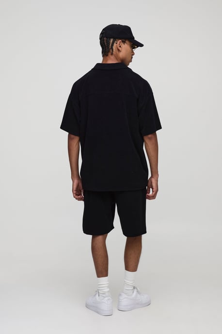 Black Oversized Revere Embroidered Towelling Polo - Image 2