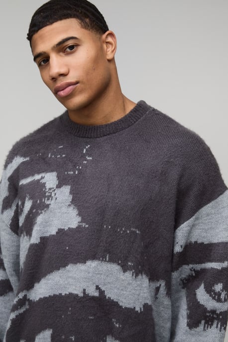 Oversized Boxy Brushed Eye Graphic Knitted Jumper - Image 3