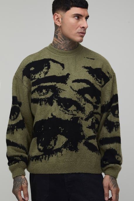 Tall Boxy Brushed Eye Graphic Knitted Jumper - Image 1